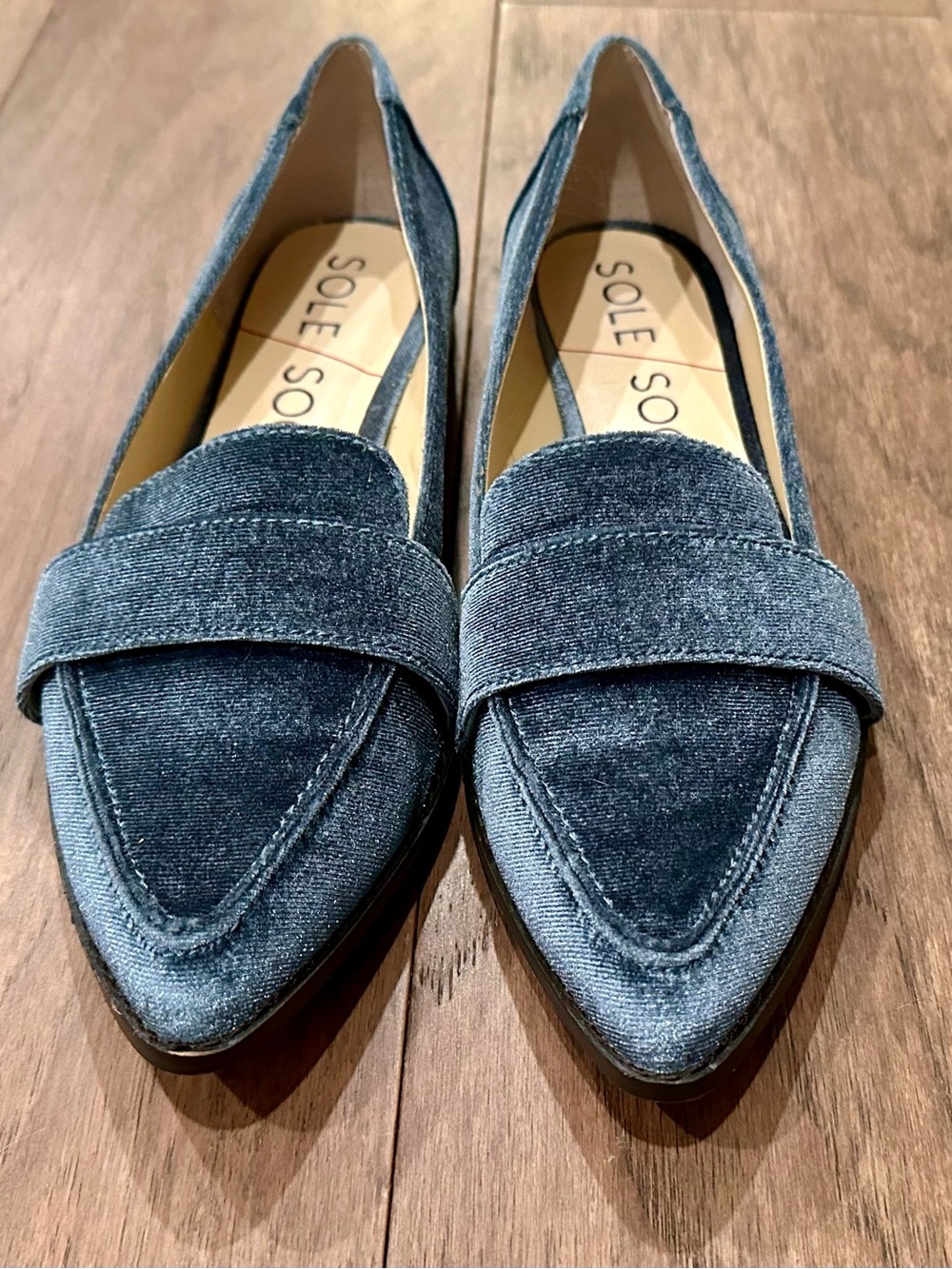 Sole Society Blue Velvet Pointed Loafers